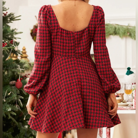 π Cusphe NWT Red Gingham Sweetheart Puff Sleeve Mini Dress | Sold out on Cupshe - Picture 2 of 2